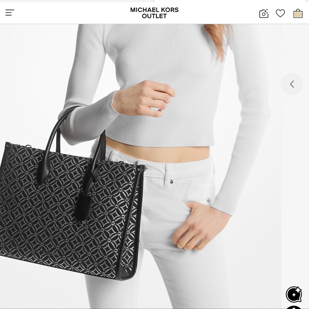 NWT Michael Kors Mirella Matllic Black Medium Logo Jacquard Tote Bag MSRP $588 - Picture 7 of 7